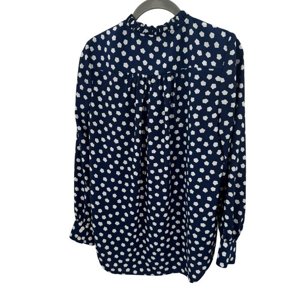 Kate Spade Ruffle Cloud Dot Tie Front Blouse Navy/White Womens Size S - Picture 6 of 6